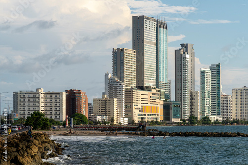 Cartagena, Bolivar,Colombia. November 3, 2021: Panoramic landscape with blue sky in Bocagrande. © camaralucida1