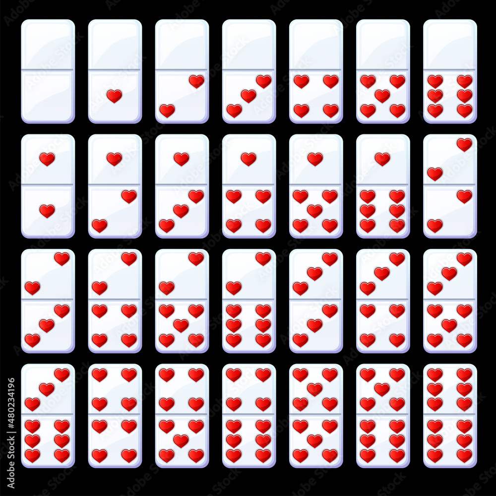 Set isolated valentine classic dominoes with hearts. Set isolated valentine classic dominoes with hearts.