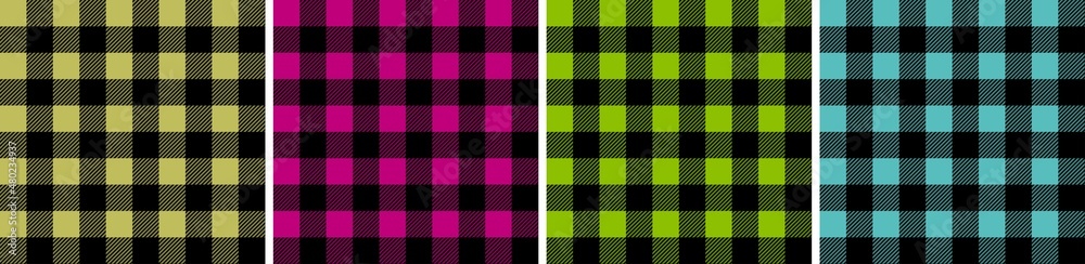 A set of patterns in a cage. Plaid blankets in blue, pink, yellow, light green color. Seamless pastel backgrounds for tablecloths, dresses, skirts, napkins. A set of patterns in a cage. Plaid blankets in blue, pink, yellow, light green color. Seamless pastel backgrounds for tablecloths, dresses, skirts, napkins.