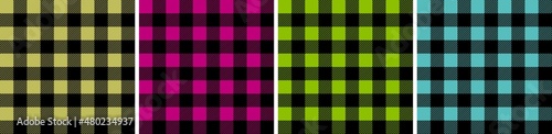 A set of patterns in a cage. Plaid blankets in blue, pink, yellow, light green color. Seamless pastel backgrounds for tablecloths, dresses, skirts, napkins.
