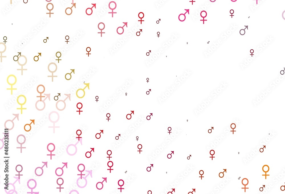 Light red, yellow vector backdrop with gender signs. Light red, yellow vector backdrop with gender signs.