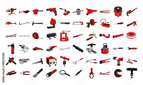 Set of realistic plumbing tools. Detailed illustrations. photo