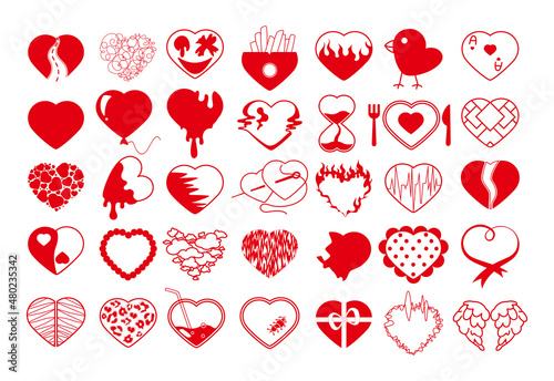 Set of unusual hearts in red. Original hearts for Valentine's Day.