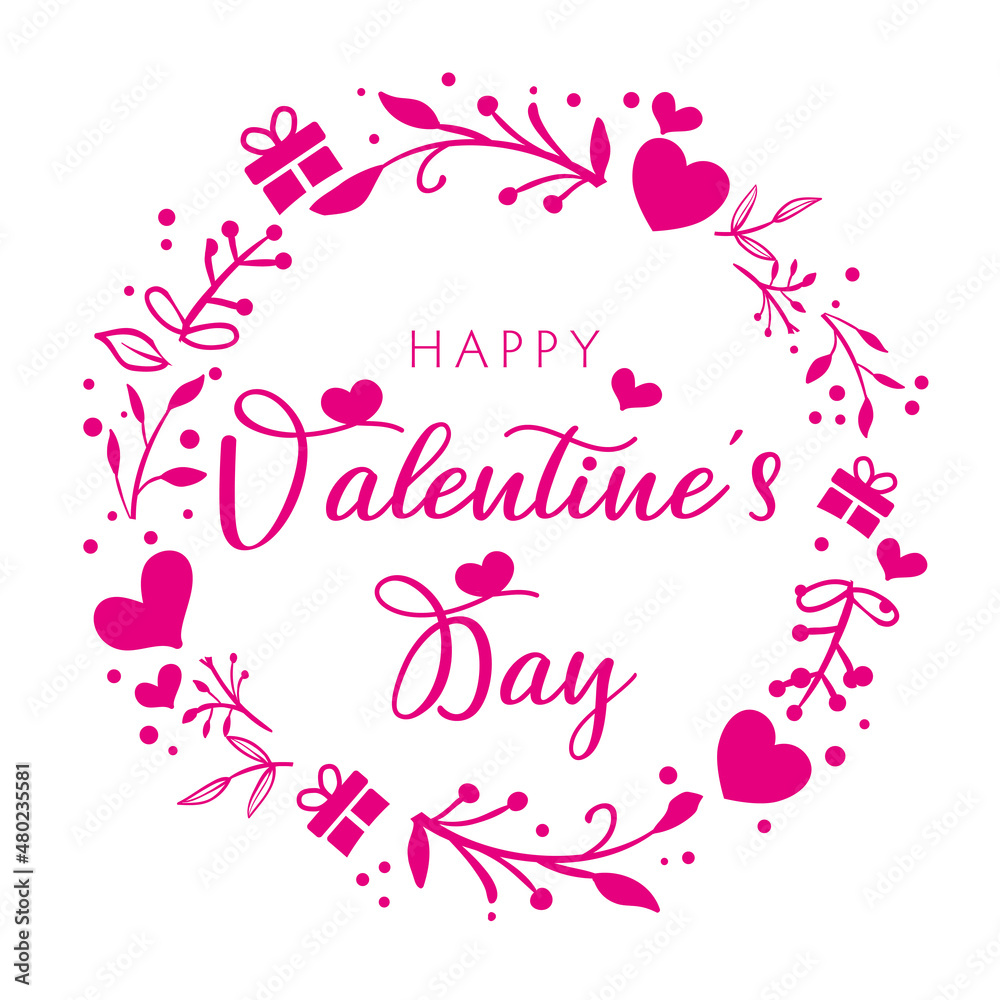 Happy Valentine's Day greeting card on white background design with decoration and hearts