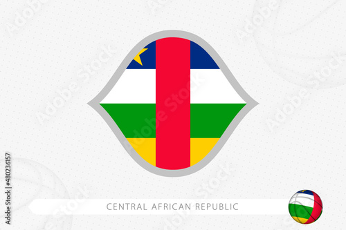 Central African Republic flag for basketball competition on gray basketball background.