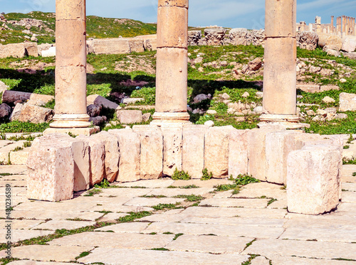 Fototapeta Naklejka Na Ścianę i Meble -  Roman archeological remains in Jerash in Jordan on a sunny day.