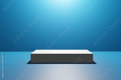 background blue 3d cosmetic minimal scene with platform. brown background vector 3d rendering with podium. stand to show cosmetic products. Stage showcase on pedestal cosmetic 3d studio beige brown © PhotoProAD