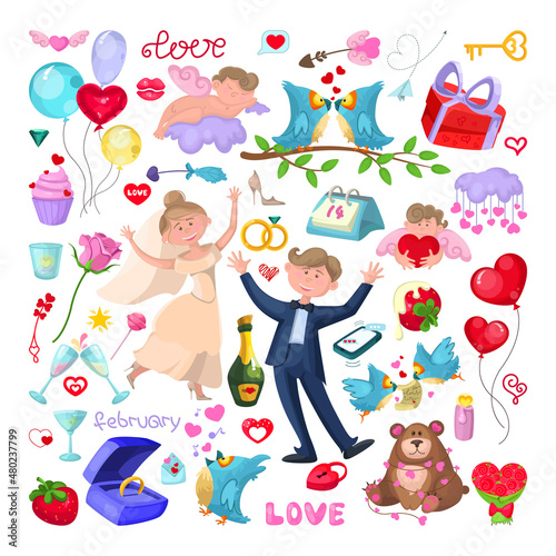 Collection of colorful illustrations for Valentine's Day.