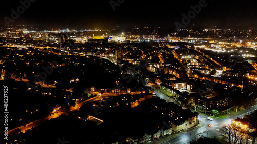 An aerial view of the centre of Ipswich at night in Suffolk, UK © Rob