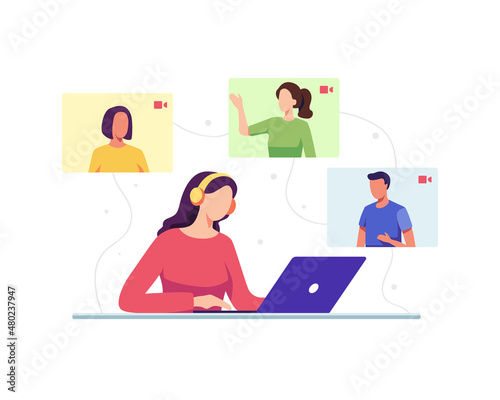 Young woman with friends in a video chat