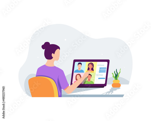 Young woman with friends in a video chat