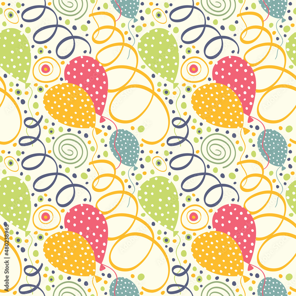 Happy Birthday. Seamless pattern with serpentine, balloons, garlands and confetti. Happy Birthday. Seamless pattern with serpentine, balloons, garlands and confetti.