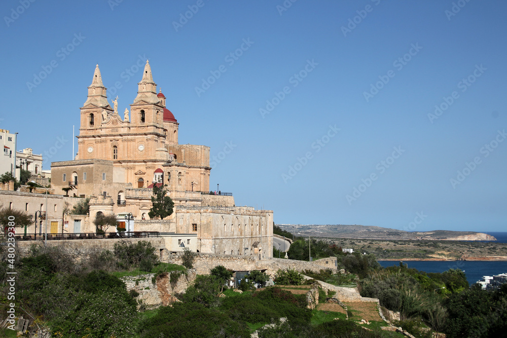 View of the parish church of Mellieha in Malta   