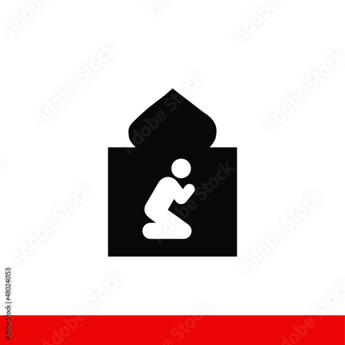 Prayer of a man in a mosque, Ramadan holiday, vector icons