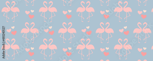 Simple pattern with pair of flamingo and hearts for Valentine Day. 