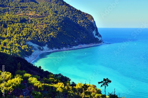 panoramic view from the village of Sirolo of the Conero Riviera in the Marche region, Italy photo