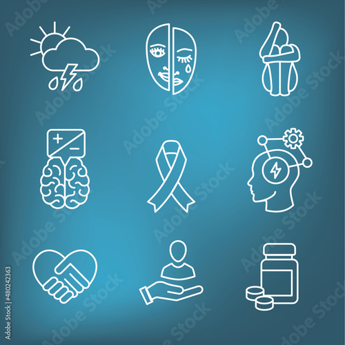 BPD - Borderline Personality Disorder icon set w brain mask and more