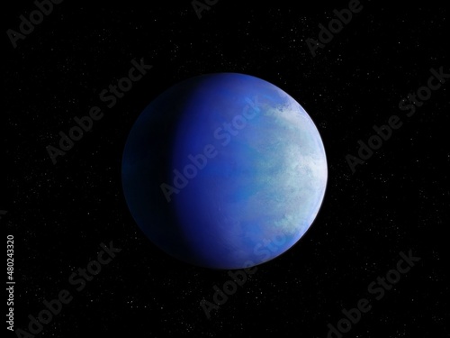 Fototapeta Naklejka Na Ścianę i Meble -  Distant blue planet in outer space. Rocky exoplanet similar to Earth. Science fiction cosmos