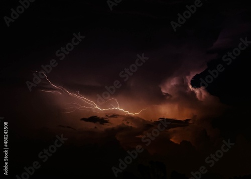 Dark sky background with storm clouds and thunder in Asahan, Melaka, Malaysia. photo