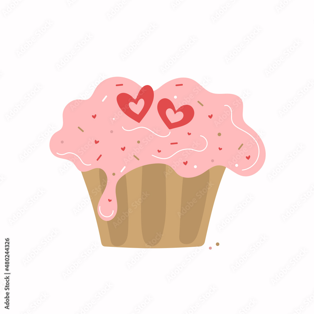 Cake and doodle hearts. Design for postcards, invitations to Valentine's Day. Vector illustration. Isolated background. Cake and doodle hearts. Design for postcards, invitations to Valentine's Day. Vector illustration. Isolated background.
