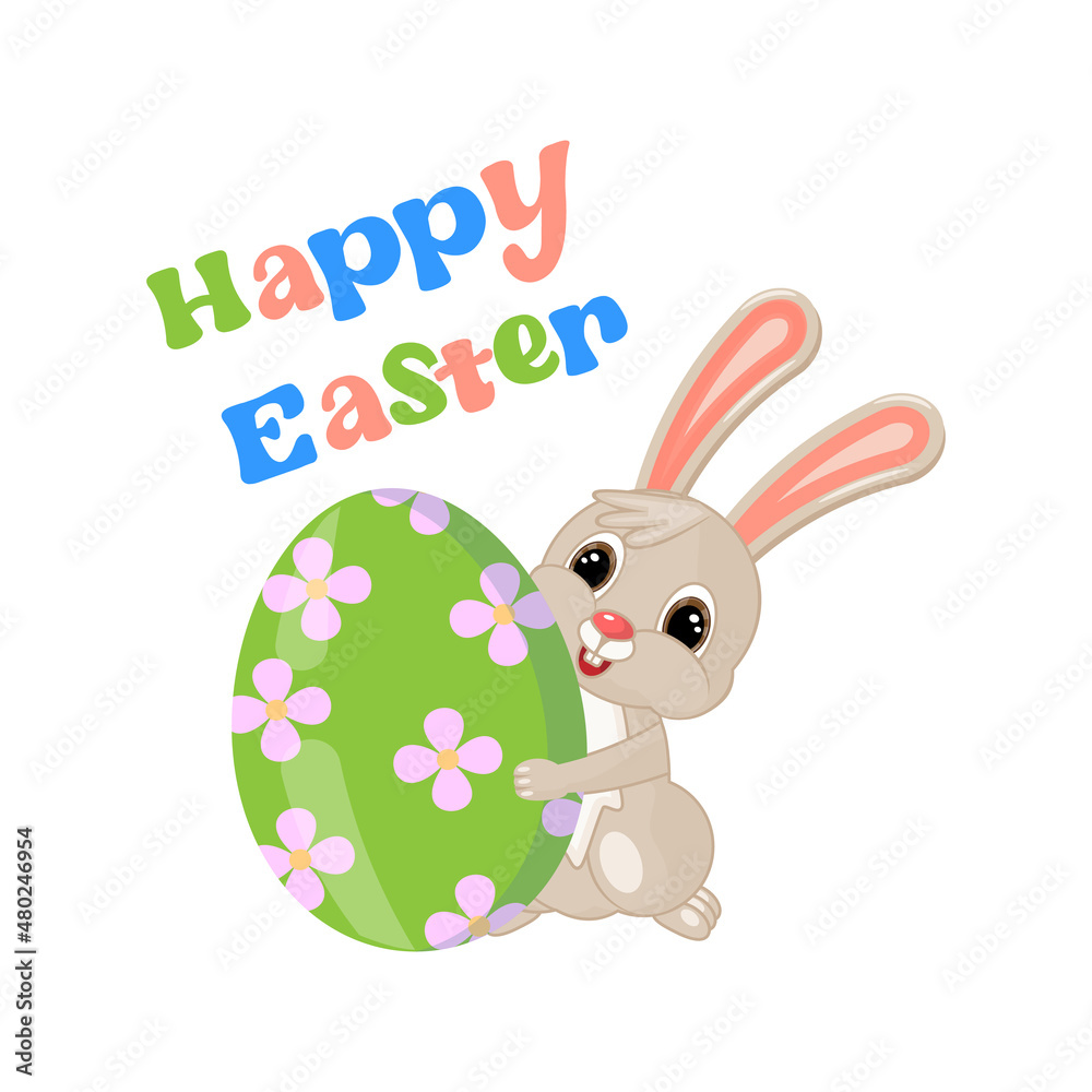 vector style cartoon Easter bunny greeting card, vector