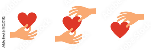 Red heart in hands. Icon set. Vector illustration. photo
