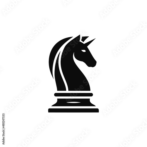Black Chess Knight Horse Pegasus Unicorn silhouette logo design vector © ellistya