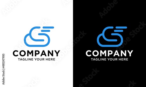Vector illustration. Cloud with letter s logo, icon flat and vector design template. The cloud logotype for brand or company with text. on a black and white background.