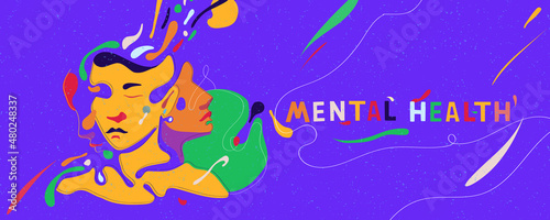 Mental health. Abstract Banner with a human face. World Health Day.