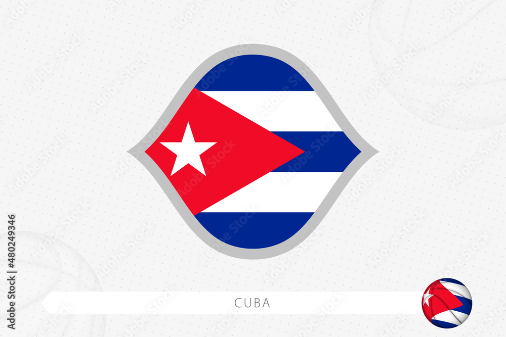 Cuba flag for basketball competition on gray basketball background.