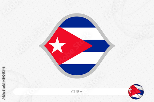 Cuba flag for basketball competition on gray basketball background.