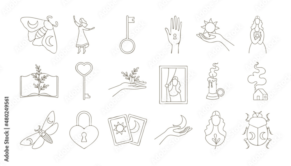 set of hand drawn mystical illustrations set of hand drawn mystical illustrations