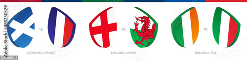 Rugby matches set of round 3, rugby tournament icon.