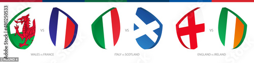 Rugby matches set of round 4, rugby tournament icon.