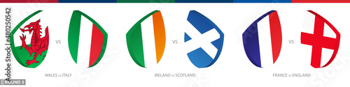 Rugby matches set of round 5, rugby tournament icon.