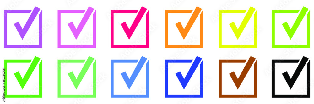 colored check mark icon. Check mark vector icon. Checkmark Illustration. Vector symbols set , colored checkmark isolated on white background. vector isolated symbol.