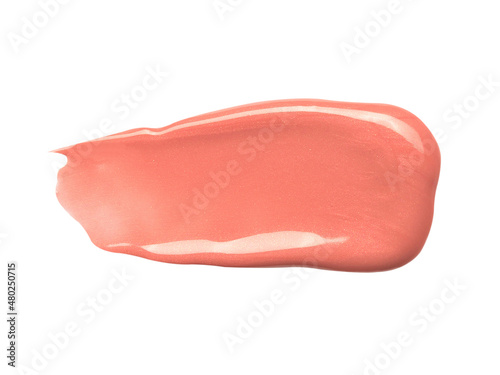 Smudged pink lip gloss sample isolated