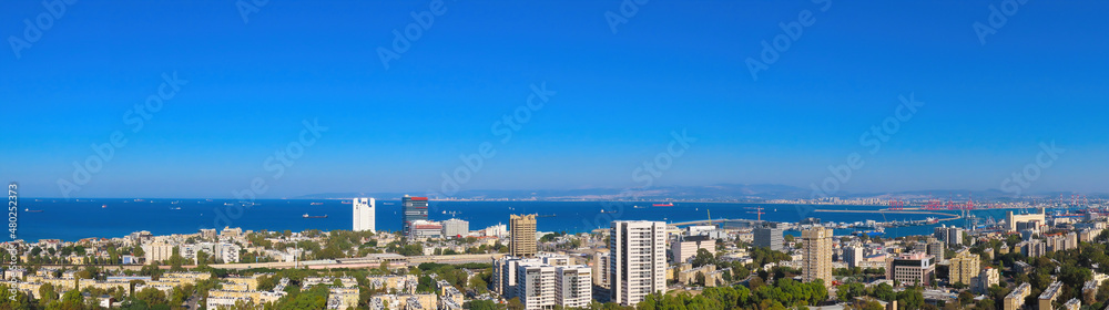 Beautiful panoramic view in winter in Haifa, Israel.
