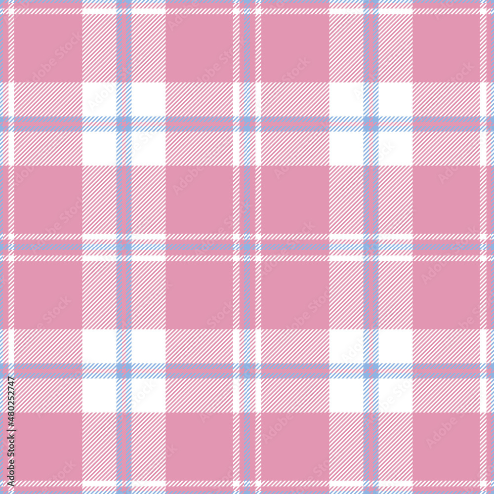 Pink, light blue and white argyle tartan plaid. Scottish pattern fabric swatch close-up. Pink, light blue and white argyle tartan plaid. Scottish pattern fabric swatch close-up.