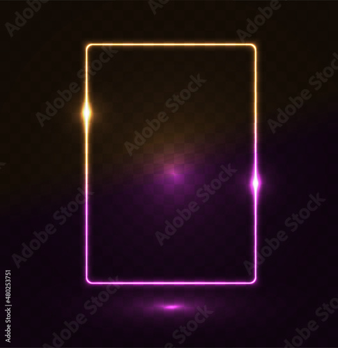 Glowing neon lighting frame with purple and orange background.