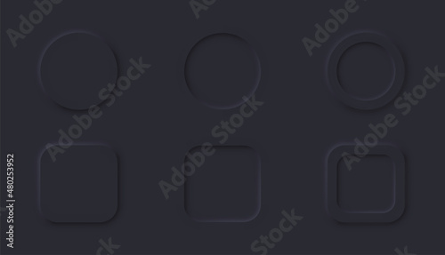 3D vector buttons neumorphic design. Web elements geometry modern trend tree-dimensional design.