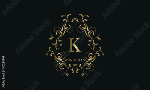 Vintage exquisite monogram with the letter K. The logo can be used to decorate a restaurant, boutique, emblem, jewelry, business. photo