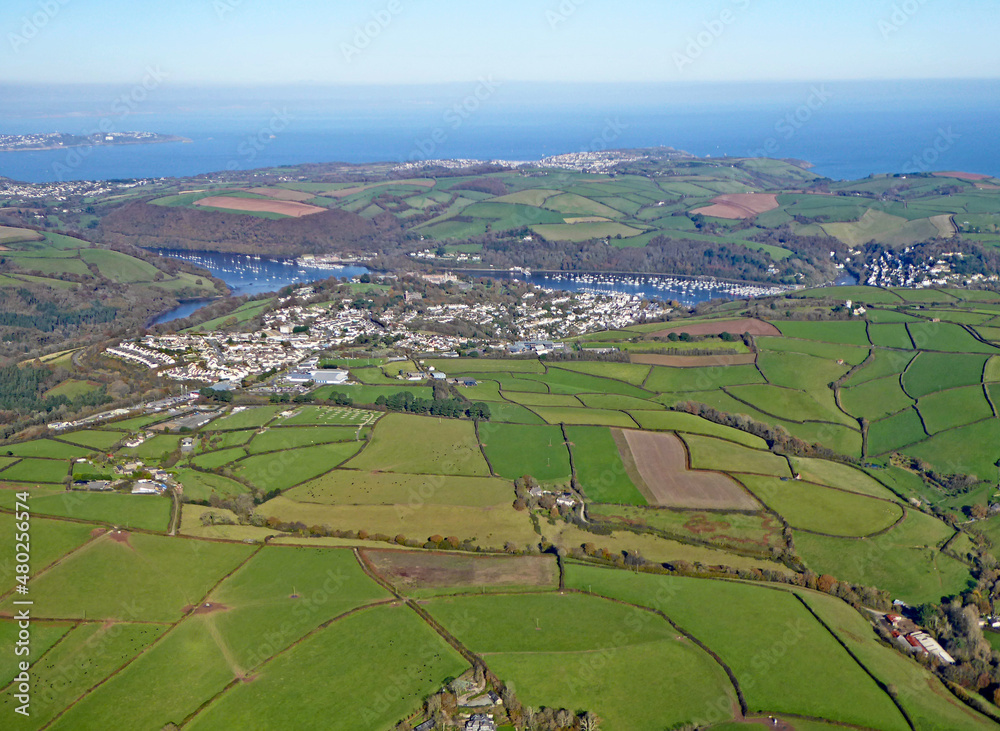 Aerial view of fields in Devon and Totnes
