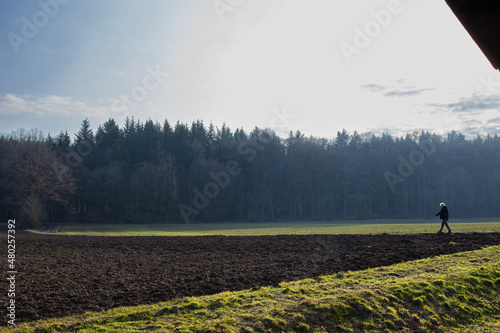 person walking in the field photo