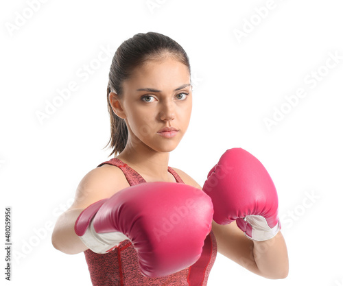 Sporty young girl in boxing...