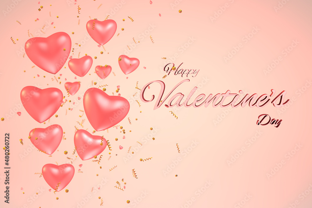 Happy Valentine's Day banner. Greeting card 3D rendering