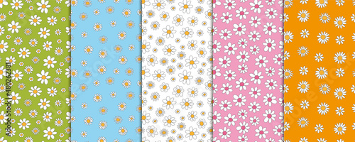 Blumenmuster, Set, nahtlos, Daisy, Kamille, farbenroh für Frühling und Ostern für Geschenk Verpackungen, Mode, Scrapbooking