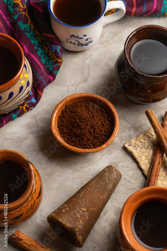 Mexican pot coffee with cinnamon and piloncillo photo
