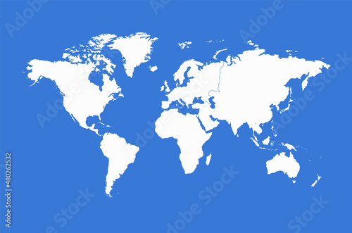 World map, separate continents, blue background, blank