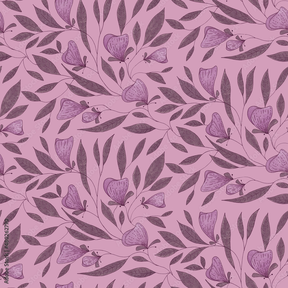 Seamless watercolor flowers pattern. Drawing by hands Seamless watercolor flowers pattern. Drawing by hands
